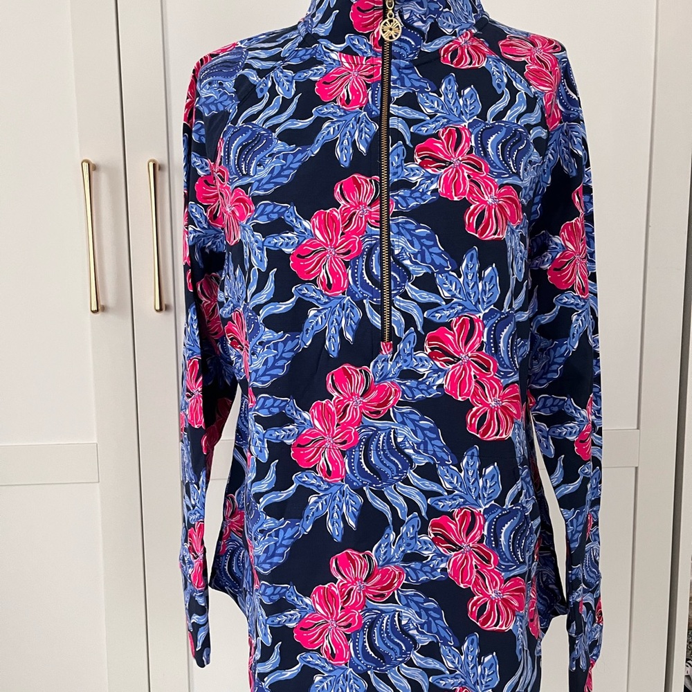 Floral fish Long Sleeve Zip UP skipper popover